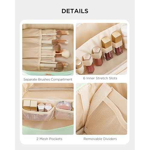 Makeup Bag for Women X-Large Travel Makeup Bag Organizer Portable Toiletry Bag Cute Makeup Bags Waterproof Leather Cosmetic Bag Makeup Case with Removable Dividers, Green