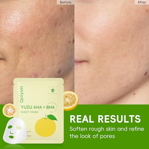 Yuzu AHA BHA Skincare Set for Teens & Young Women - 3.53oz Foaming Cleanser + 5 PCS Exfoliating Sheet Masks + 2.12oz Hydrating Gel Moisturizer | Gentle Exfoliation, Oil Control & Glowing Skin