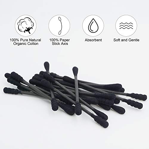 Black Organic Cotton Swabs, 600 Count - Soft Spiral Tips