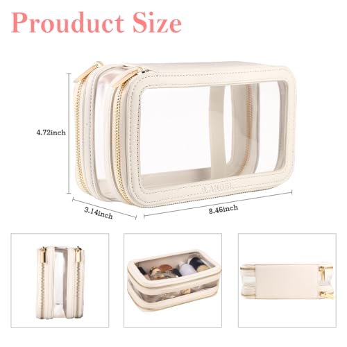 B.ANGEL Clear Makeup Bag, Double Layer Cosmetic Bag Travel Toiletry Bag, Car Make up Bags Organizer with Zipper for Women.(White)