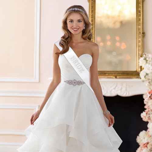 Etercycle Bride Sash, Bride To Be Sash Bridal Gifts, White Pearls Rhinestones Sashes Bachelorette Party Decorations Bridesmaid Favors With Adjustable Diamond Pin