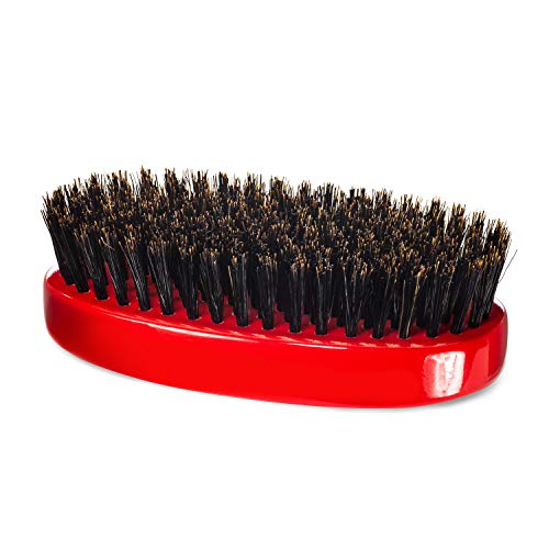 Torino Pro Wave Brush - Medium Hard Oval Palm/Military Bristle Brush - 360 Waves - Red