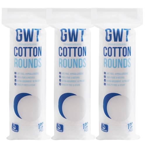 GWT Premium Cotton Rounds for Face, 100% Pure & Lint-Free (300 Count)