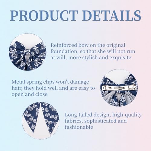 Hadutrek Silky Satin Hair Bows 1PCS Big Hair Bows for Women Girls Hair Clip Hair Ribbons Oversized Long Tail Blue White Bow Large Butterfly Hair Clips Hair Accessories for Women Girls Teens