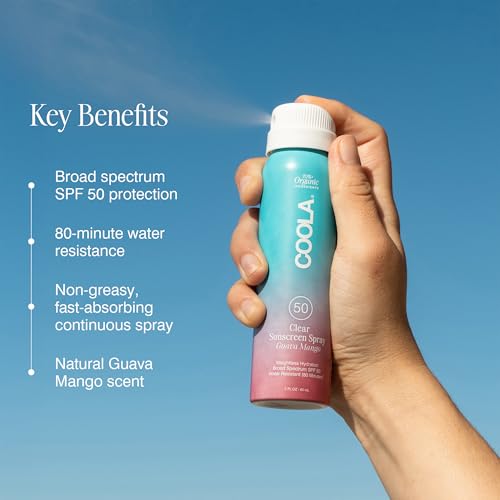 COOLA Organic Sunscreen SPF 50 Sunblock Spray, Dermatologist Tested Skin Care for Daily Protection, Vegan and Gluten Free, Guava Mango