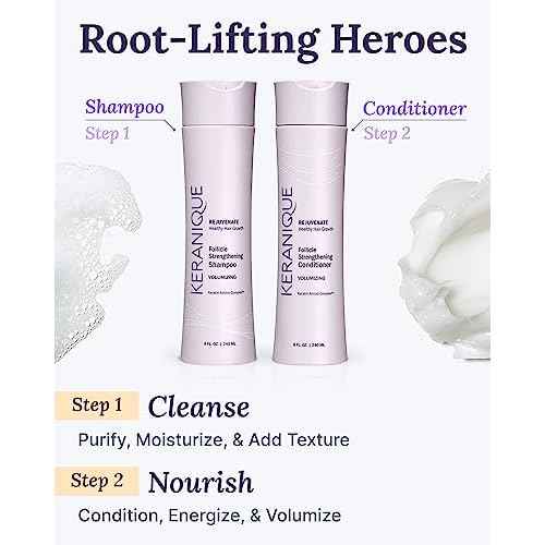 Keranique Volumizing Shampoo and Conditioner Set for Hair Repair and Growth with Biotin and Keratin for Women, Thinning Hair Formula, 8 Fl Oz Each