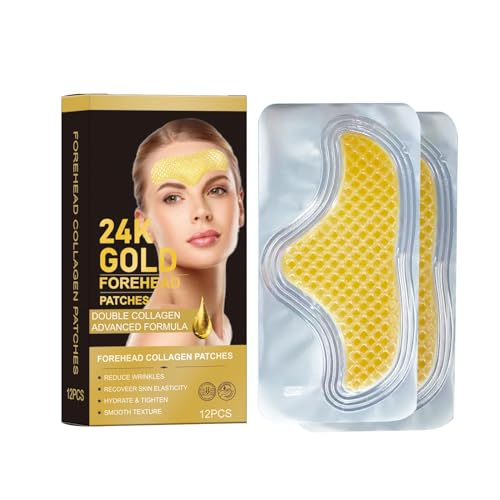 OAKSII 24K Gold Forehead Wrinkle Patches, 12PCS Collagen Anti Wrinkle Patches, Face Wrinkle Patches with Aloe Hyaluronic Acid for Forehead Wrinkles