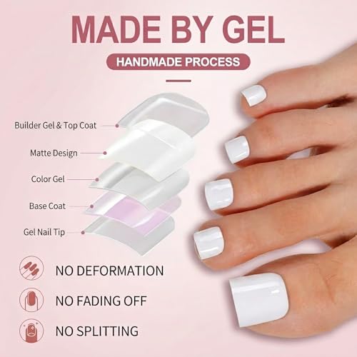 White Press On Toenails, 150pc Soft Gel Toe Nail Tips, 15 Sizes