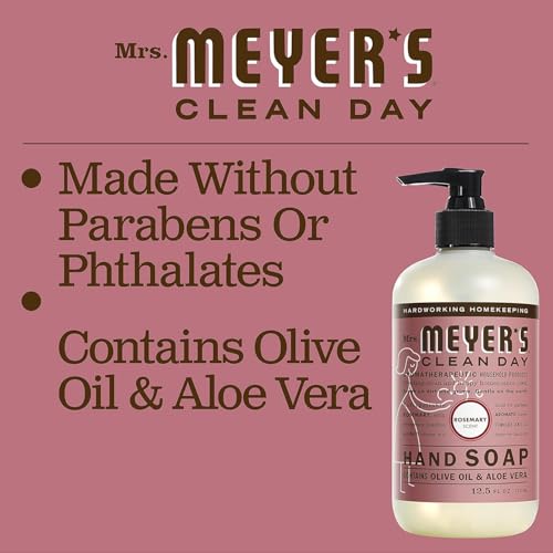 Mrs. MEYER'S Rosemary Liquid Hand Soap - 12.5 Fl Oz Pack of 6, Natural Essential Oil Formula