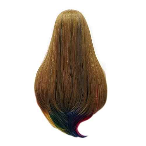 IMSTYLE Rainbow Colorful Lace Front Wigs Synthetic Straight 26 inches Wig Natural Hairline for Halloween Cosplay Party Wig (Rainbow)