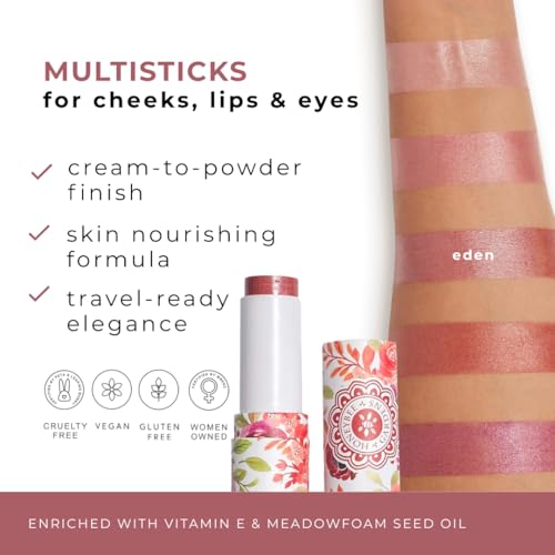 Honeybee Gardens Color Within Reach MultiStick, Eden, Soft Rose, Pink & Brown Undertones, Multipurpose Makeup, Natural Glow, Easy Application, Vegan, Cruelty-Free, Net Wt. 0.2 oz