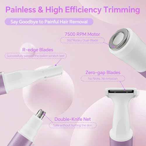 Nose Hair Trimmer for Women, 4-in-1 Electric Eyebrow Trimmer with LED Display, Painless & Waterproof Facial Hair Removal, USB-C Rechargeable Hair Shaver Razor for Nose Ear Eyebrow Peach-Fuzz Lips Chin