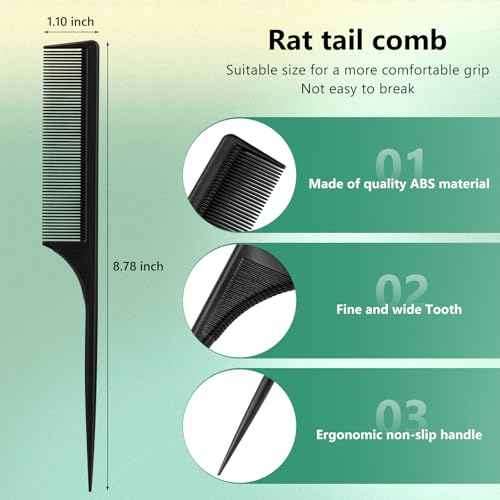 4Pcs Rat Tail Combs for Women - Fine Tooth Anti-Static Carbon Fiber Parting & Styling Combs (Green, Black) (Black and Green)