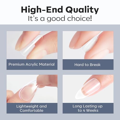 Modelones 500Pcs Medium Almond Nail Tips - Pre-shaped Half Matte Full Cover Acrylic Gel Kit False Nail Tip Press on Nails for Nail Extension DIY Salon