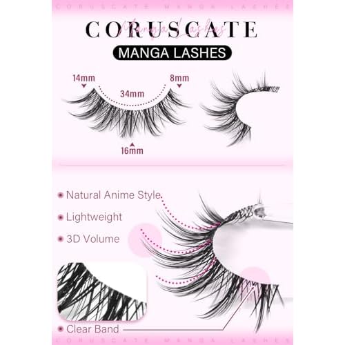 Natural Look Eyelashes Manga Lashes Clear Band False Eyelashes 15mm Lash Strips Aisan Anime Fake Eyelash Look Like Lash Extension Spikes Lashes Wispy by CORUSCATE