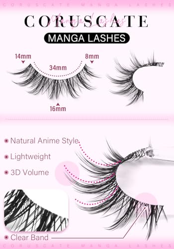Natural Anime Eyelashes 15mm Clear Band Wispy Spiky Lashes