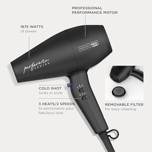 Conair Infiniti Pro Hair Dryer with Diffuser Plus 2 Other Attachments and Drawstring Storage Bag | Performa Series Hair Dryer | Blow Dryer with Professional Performance Motor | Black