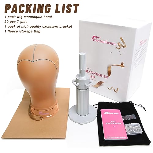 NouveauGenra Wig Head Stand With Guidelines Mannequin Head for Wigs, Improved Bracket Set and Ergonomic Design, Canvas Head, More Robust and Durable,22 Inch Yellow