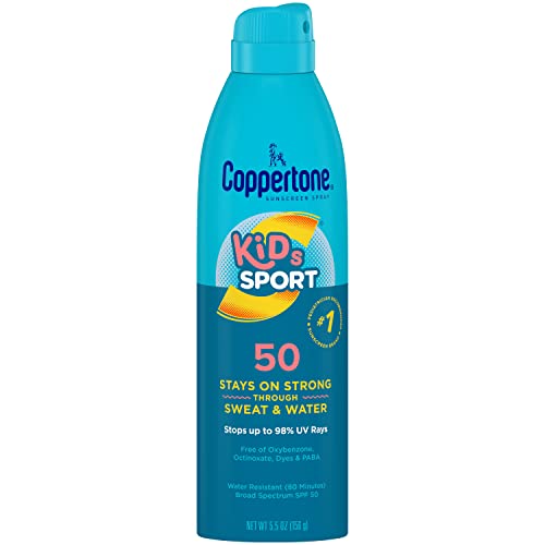 Coppertone SPORT Kids Sunscreen Spray SPF 50, Water Resistant, Continuous Spray Sunscreen for Kids, Broad Spectrum Sunscreen SPF 50, 5.5 Oz Spray