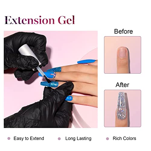 SUPWEE Glitter Poly Extension Gel Set for Nail Builder Nail Strengthen Poly Nail Enhancement with Poly Nail Forms Varnish Soak Off UV Gel Manicure Nail Salon Set 9 Colors 15ML(0.5FL OZ)