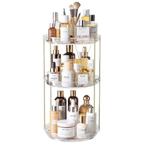 Delamu 360° Rotating Makeup Organizer 3-Tier Clear Vanity Organizer (3 Tier, 9.3")