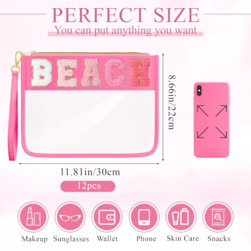Chenille Letter Zipper Pouch 12-Pack - Clear PVC Beach Bag