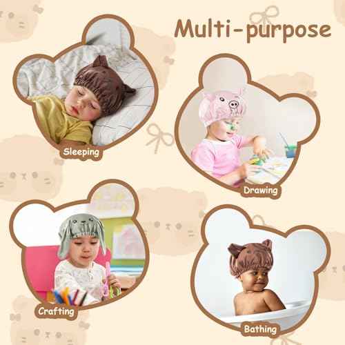 Lolalet Kids Bonnets for Girls, Adjustable Silk Baby Bonnet for Curly Hair Toddler Satin Cartoon Bonnet Cap with Elastic Band -Bear