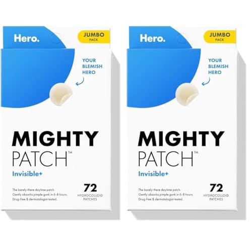 Mighty Patch¢â Invisible+ Patch ? The Barely-There Daytime Hydrocolloid Acne Pimple Patch for Covering Zits and Blemishes, Tapered Edges Designed to Blend Into Skin (72ct) (Pack of 2)