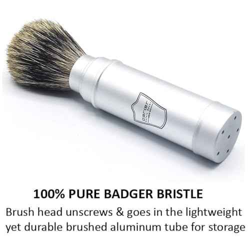 Parker Full Size Travel Shaving Brush with Pure Badger Bristles - Ingenious Design Stores the Brush Head in the Handle Making the Brush Compact for Travel