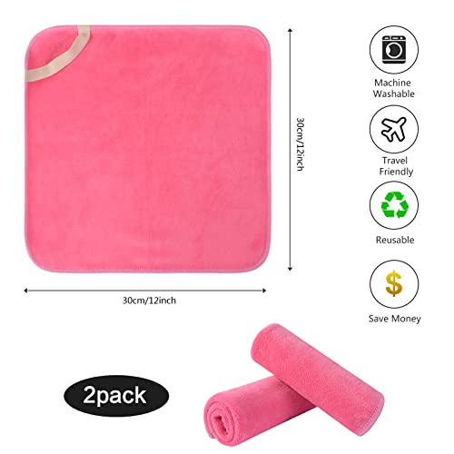 SINLAND Microfiber Facial Cloths Fast Drying Washcloth 12inch x 12inch Dark pink 2 pack