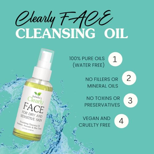Clearly FACE, Natural Oil Cleanser Face Wash and Makeup Remover | Anti Aging Cleansing Oil with Rosehip, Avocado, Sea Buckthorn, Vegan Squalane | Water Free, Made in USA