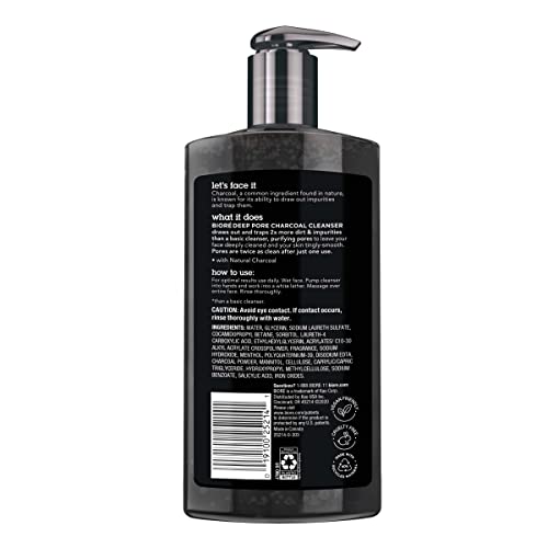 Biore Deep Pore Charcoal Face Wash, Daily Facial Cleanser for Dirt & Makeup Removal, for Oily Skin, Value Size, 11.45 fl oz