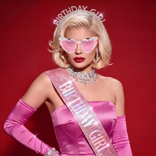 Birthday Girl Party Set - Tiara, Sash & Heart Glasses