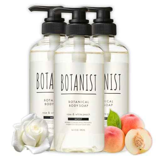 Botanist Dry Skin Body Wash for Women & Men, Hypoallergenic Body Wash with Shea Butter, Aloe Vera& Squalane, Gentle BODY WASH & Shower Gel from Japan 16.5 Fl Oz Rose & White Peach MOIST 3EA