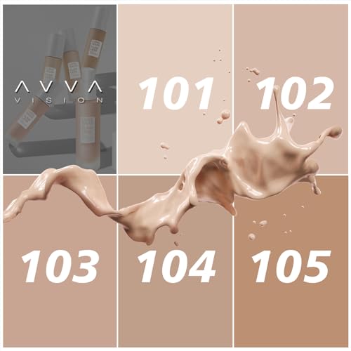 AVVA VISION Liquid Foundation Makeup Natural True Skin Tone Full Coverage Concealer Flawless Complexion Blendable Longwear, 101, 1 fl. oz.