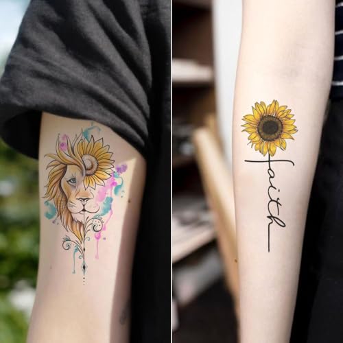 6 Sheets Tiny Small Temporary Tattoos For Women Men Finger Hands Neck Wrist Face, Cute Long Lasting Cartoon Fake Tattoo Stickers For Kids Boys Girls Leopard Tiger Lion Sunflower Butterfly