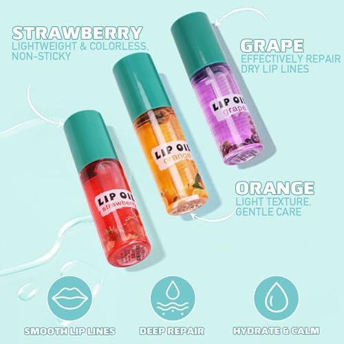 6PCS Roll On Lip Gloss Set, Fruit Flavored Lip Oil Make up for Teens and Girls, Hydrating & Moisturizing Lipgloss, Clear Lip Gloss for Women, Vegan & Cruelty-Free