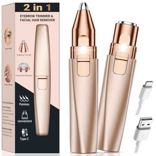Eyebrow Trimmer Facial Hair Removal for Women: 2 in 1 Rechargeable Face Shaver and Eyebrow Razor - Painless Electric Hair Remover Device for Peach Fuzz Fine Hairs Upper Lip Chin