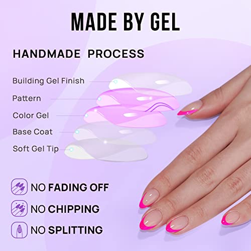 BTArtbox French Tip Press On Nails - Almond Stick On Nails for Women, Glue On Nails with Nail Glue, Berry French & Dazzling Pink