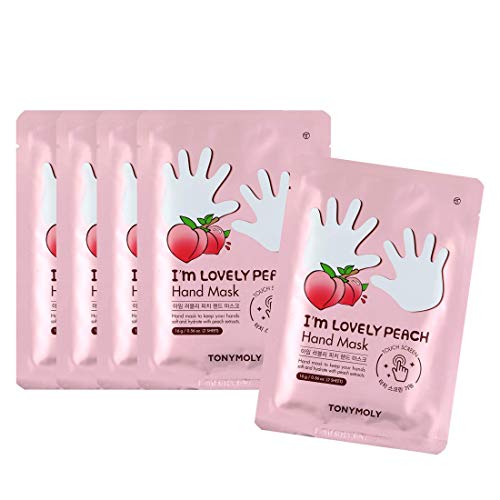 TONYMOLY Lovely Peach Hydrating Hand Mask Set for Dry Hands, 5 Pack