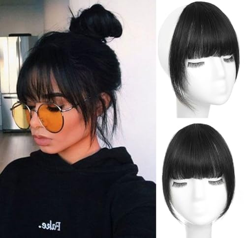 Clip In Bangs Real Human Hair - Jet Black Wispy Fringe