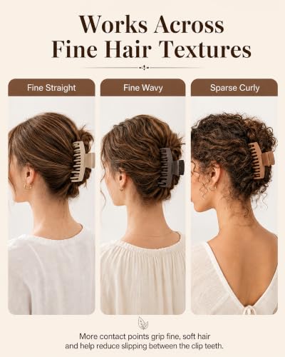 Mesovor 4 Pack Neutral Matte Double Row Teeth Claw Clips for Fine Hair