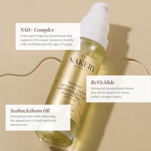 Nakery SkinRepair Retinol Deep Wrinkle Serum (2.02 Fl Oz), Anti Aging Face Serum with Encapsulated Retinol, NAD+ Complex, Ceramide NP, Hydrating Firming Skin Treatment for Fine Lines