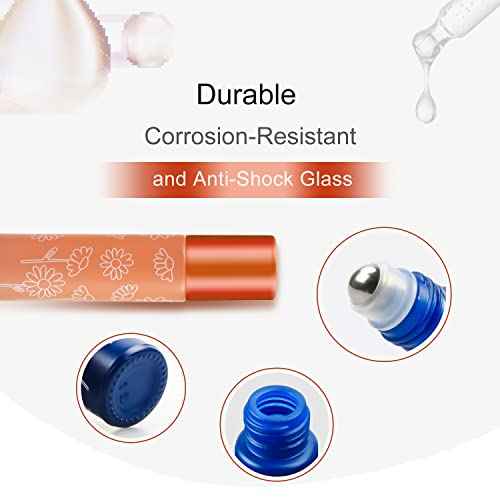 Cositina 20 Pack Essential Oil Roller Bottles, 10ml Glass Roll on With Stainless Steel Balls, Metal Aluminum Lid, Empty Sample Vial - Opener, Dropper Included