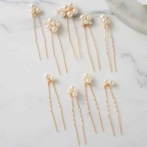 SWEETV 9 Pieces Bride Hair Accessories Pearl Wedding Hair Pins Leaf Bridal Hair Piece Vintage Hair Headpiece Leaf Hair Clips Jewelry for Women Bridesmaids Brides Flower Girls