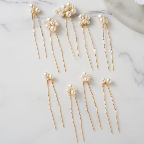 SWEETV 9 Piece Pearl Wedding Hair Pins Bridal Accessories Set