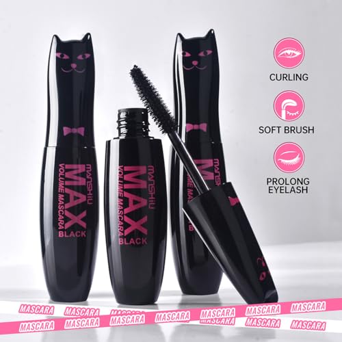 LAMUSELAND Volume Curling Mascara, 4 Colors Waterproof Smudge-proof Thickening Lengthening Liquid Lash Extensions, Natural Long-Lasting Eye Makeup Tool Set for Women Girls (Purple)