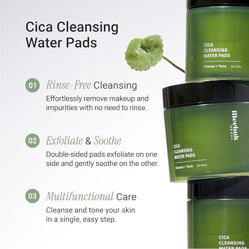 Meebak Cica Micellar Water Cleansing Pads for Sensitive Skin - 80ct