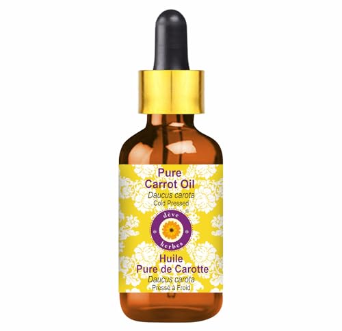 Deve Herbes Pure Carrot Oil (Daucus carota) with Glass Dropper Cold Pressed 10ml (0.33 oz)