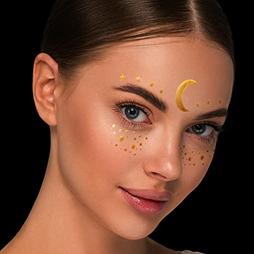 Metallic Face Tattoo Stickers - 3 Sheets Gold Glitter Temporary